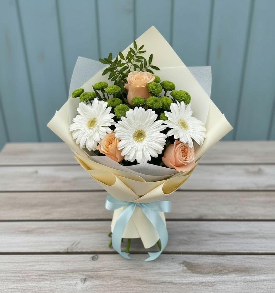 Букет цветов из: Герберы, Розы и Хризантемы в Звёздном
